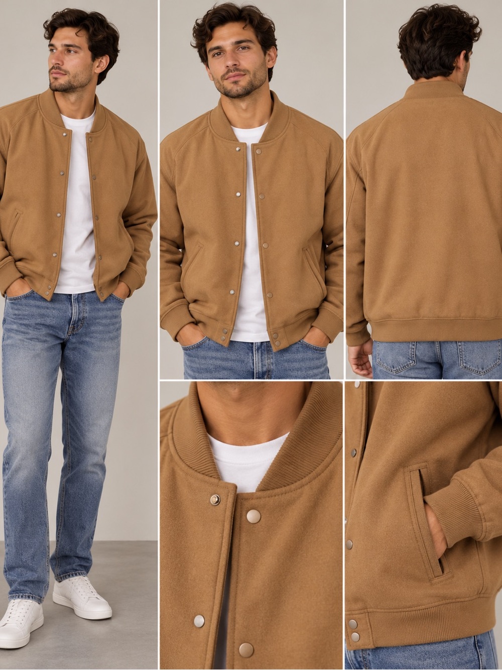 Old Navy Men’s Camel Crewneck Bomber Sweater Jacket
